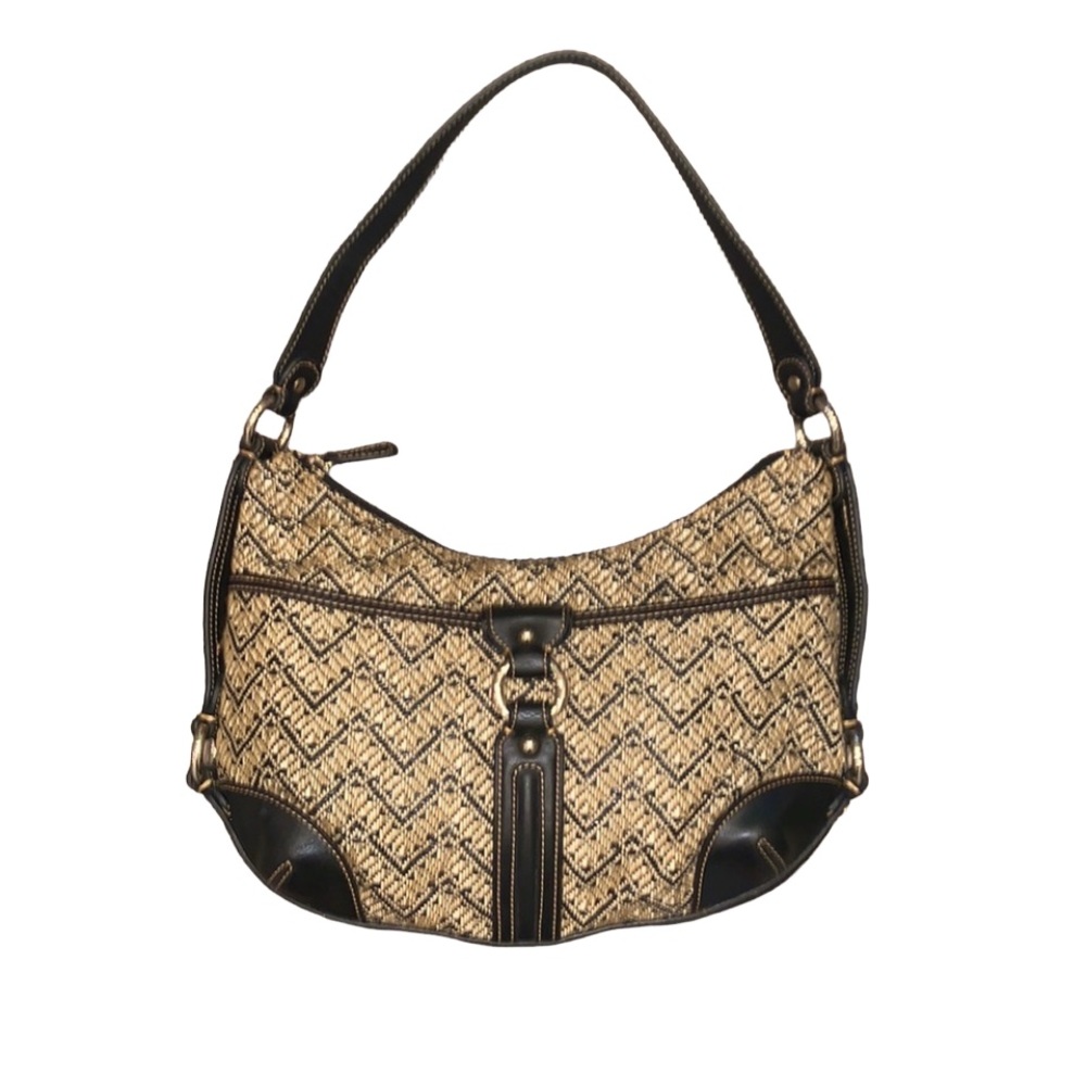 Vintage Etienne Aigner Hobo Handbag Black Leather & Tapestry